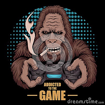 Game addicted bigfoot vector illustration Vector Illustration