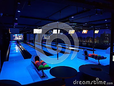 Game Amsterdam bowling night lights Editorial Stock Photo