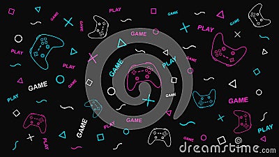 Game background with gamepad and graphic elements. Joystick sign. Vector Illustration