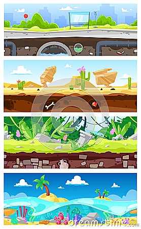 Game background vector cartoon landscape interface gamification and cityscape or urban gaming scene backdrop Vector Illustration