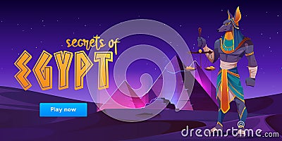 Game banner about Egypt with Anubis and pyramids Vector Illustration