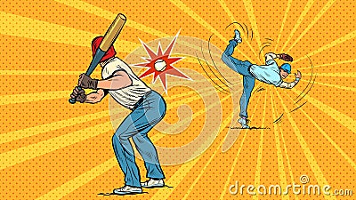 Game of baseball. The pitcher throws the ball Vector Illustration