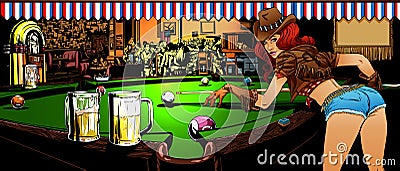 The game of billiards in the bar Vector Illustration