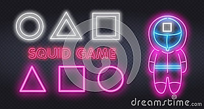 Neon Game character. Game pawns. Square triangle round. Squid Games. Vector neon illustration Vector Illustration