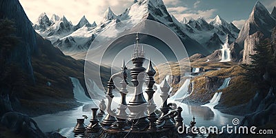 Game of chess. surreal mystical fantasy artwork. Generative AI Stock Photo