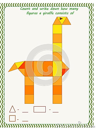 Game for children. count and write down how many geometric shapes a giraffe is drawn from Vector Illustration