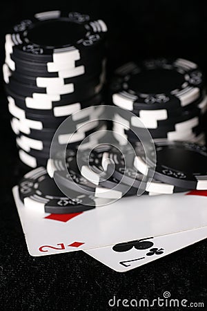 Game chips and worst possible poker hand Stock Photo