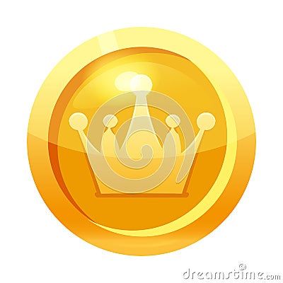 Game coin gold with crown symbol, icon, game interface, gold metal. For web, game or application GUI UI. Vector Vector Illustration