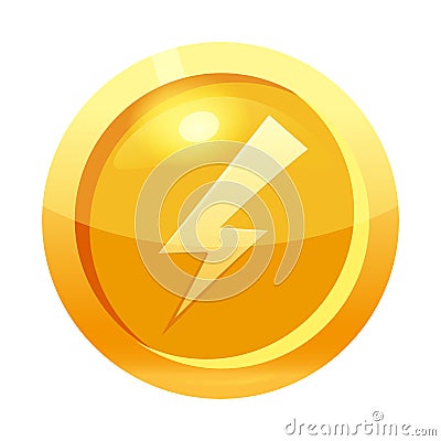 Game coin gold with lightning symbol, icon, game interface, gold metal. For web, game or application GUI UI. Vector Vector Illustration