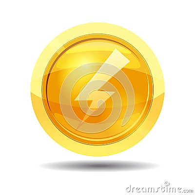 Game coin with lightning, game interface, gold, vector, cartoon style, isolated Vector Illustration