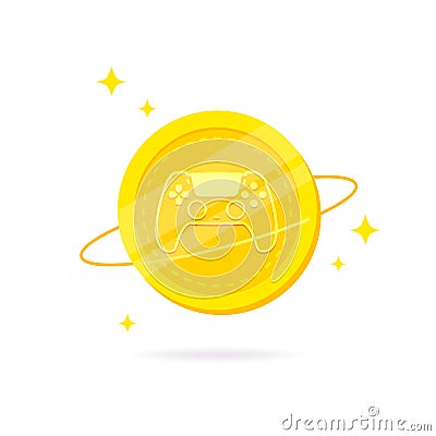 Game coin logo icon. Gaming coin with joystick symbol Vector Illustration