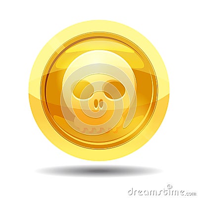 Game coin with skull, game interface, gold, vector, cartoon style, isolated Vector Illustration