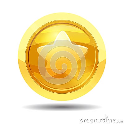 Game coin with star, game interface, gold, vector, cartoon style, isolated Vector Illustration