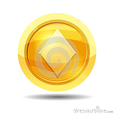Game coin with tambourine, game interface, gold, vector, cartoon style, isolated Vector Illustration