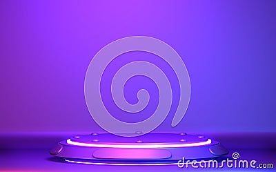 Game concept gradients purple and blue abstract podium showcase. 3D rendering Stock Photo