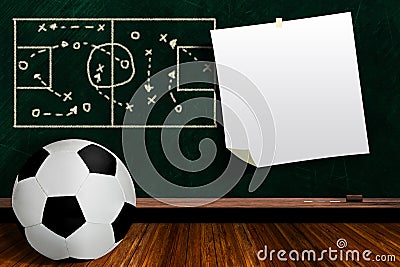 Game Concept With Soccer Ball and Chalk Board Play Strategy Stock Photo