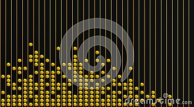 6 Golden spheres over black background whith paralel lines Stock Photo