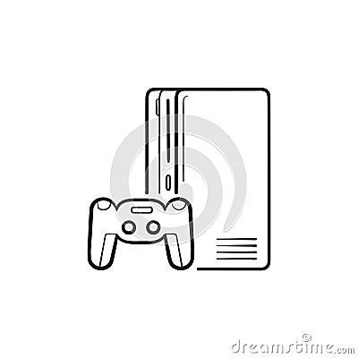 Game console with joystick hand drawn outline doodle icon. Vector Illustration
