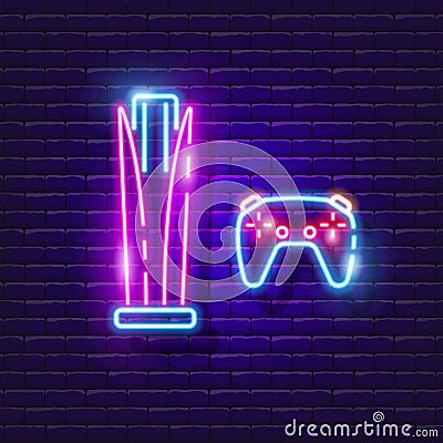 Game console neon sign. Vector illustration for design. Entertainment concept. Leisure gadget Vector Illustration