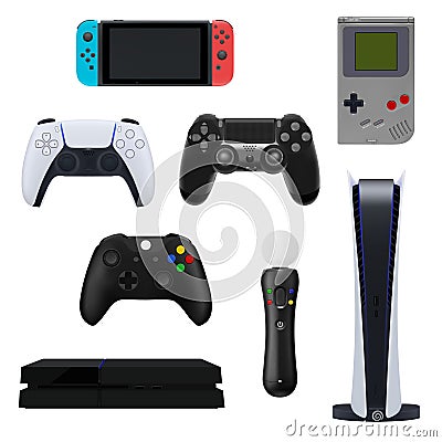 Game console in vector.A joystick in a vector.Portable game console in vector.Game consoles and accessories in vector Vector Illustration