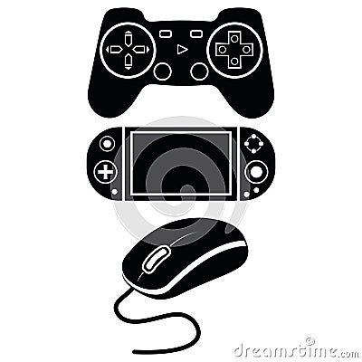 game controller joystick and computer mouse, isolated vector illustration icon stencil Vector Illustration