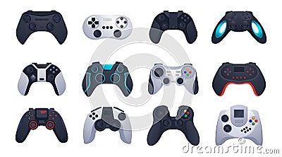 Game controllers. Gaming accessories. Electronic equipment. Computer peripherals. Gamepad, mouse and keyboard. Joysticks Vector Illustration