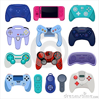 Game controllers and joysticks for game console or computer isolated on white background. Vector Illustration