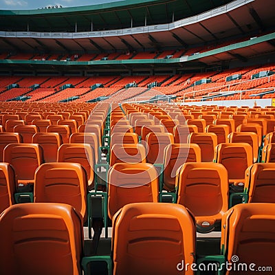 Game day pause Empty stadium seats set the pre match scene Stock Photo