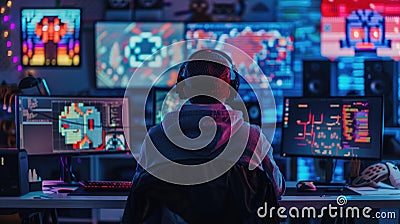 Game Developer with AI in Tech-Savvy Workspace AIG60 Stock Photo