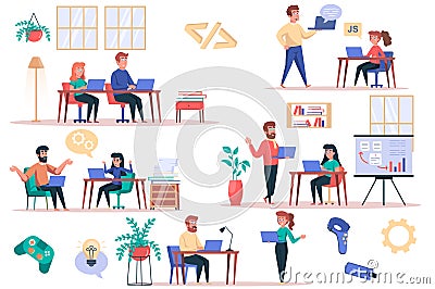 Game developer working isolated elements set Vector Illustration