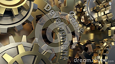 Game Developer Works on a Level Design. 3d engine gears wheels, closeup view Stock Photo