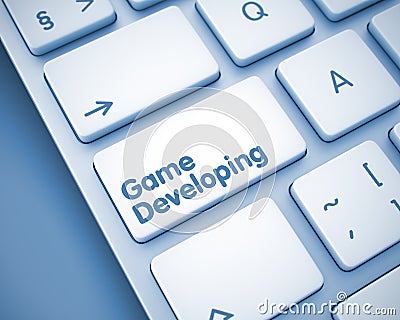 Game Developing - Text on the Keyboard Key. 3D. Stock Photo