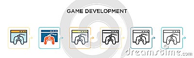 Game development vector icon in 6 different modern styles. Black, two colored game development icons designed in filled, outline, Vector Illustration
