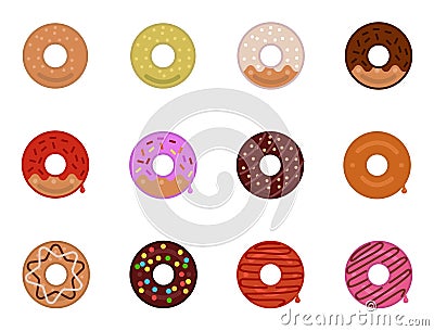 Donuts Icon Set With A Variety Of Flavors Vector Illustration