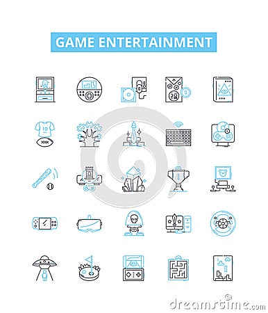 Game entertainment vector line icons set. Gaming, Entertainment, Computer, Video, Console, Online, Adventure Vector Illustration