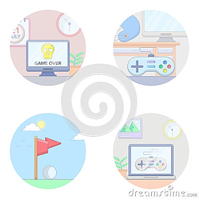Game Equipment Flat Icons Pack Vector Illustration