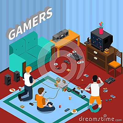 Game Gadgets Isometric Template Vector Illustration