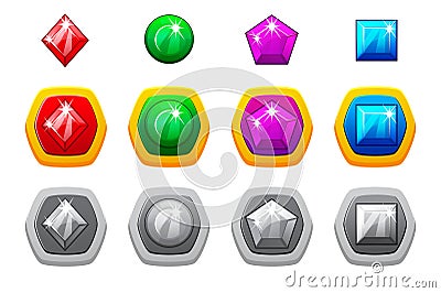 Game gemstones, magic jewels, royal precious gems for casino slot machines, gambling, lotteries, or mobile puzzle UI Vector Illustration