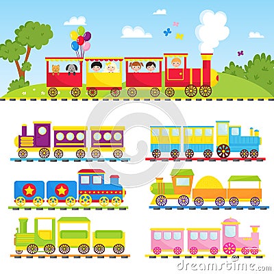 Game gift kids train vector travel railroad transportation toy locomotive illustration. Vector Illustration