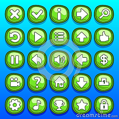 Game green buttons set Vector Illustration