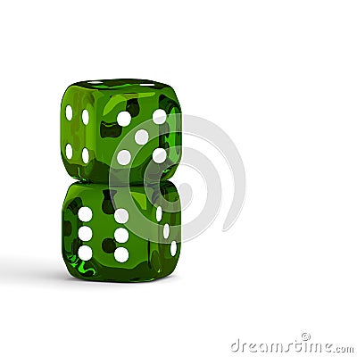 Game green dices isolated on white background Stock Photo