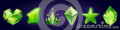 Game green gemstone, magic jewel crystal icons Vector Illustration