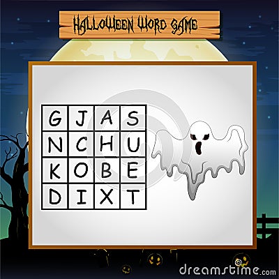 Game Halloween find the word of ghost Vector Illustration