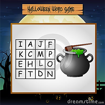 Game halloween find the word of pot Vector Illustration