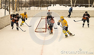 Game of hockey on ice platform under opened by sky Editorial Stock Photo