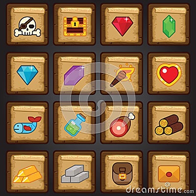 Game icon set, game flat icon, resources, loot Stock Photo