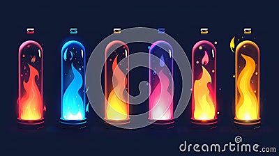 Game interface design isolated set in modern. Cartoon level loading speed UI indicator. Life or XP status in percent to Stock Photo