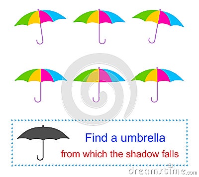 Game for kids. Find a umbrella from which the shadow falls. Cartoon Illustration