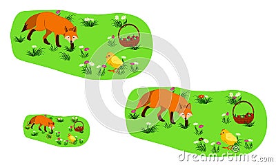 game for kids spot the difference, a fox hunts a chicken Stock Photo