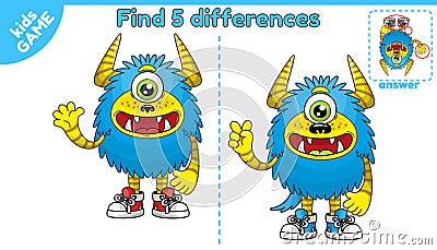 Game find differences cartoon monster-7 Vector Illustration